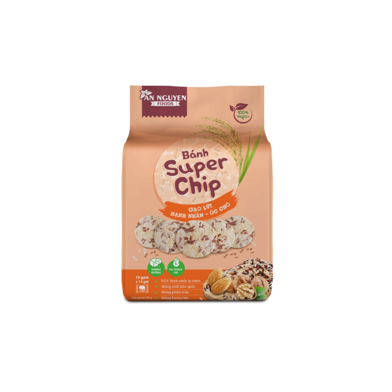 Bánh Super Chip Gạo lứt Hạnh Nhân & Óc Chó Túi 120g (12 gói x 5 cái)-1